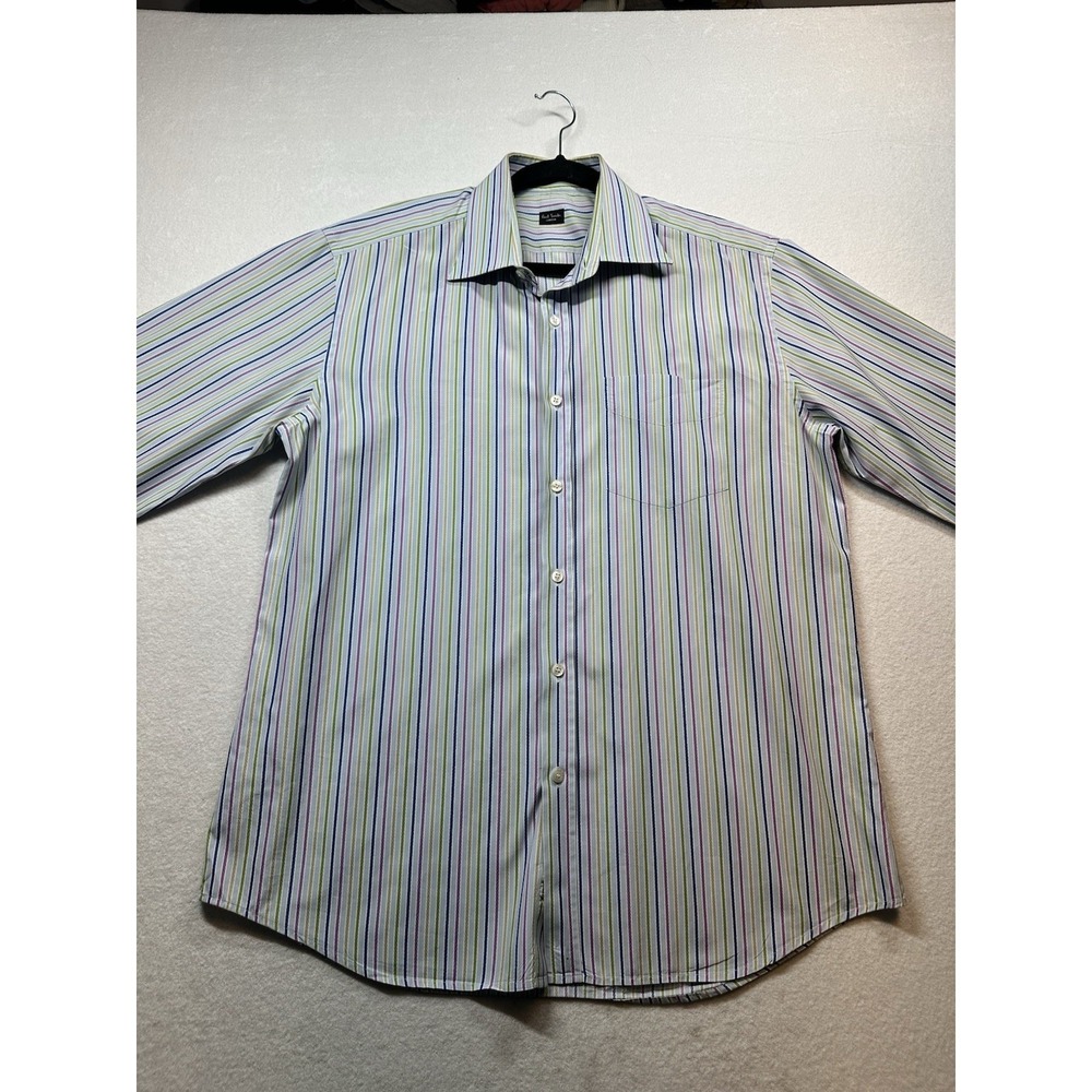 Paul Smith Mens Dress Shirt 17.5 44 Blue Striped Made in Italy
